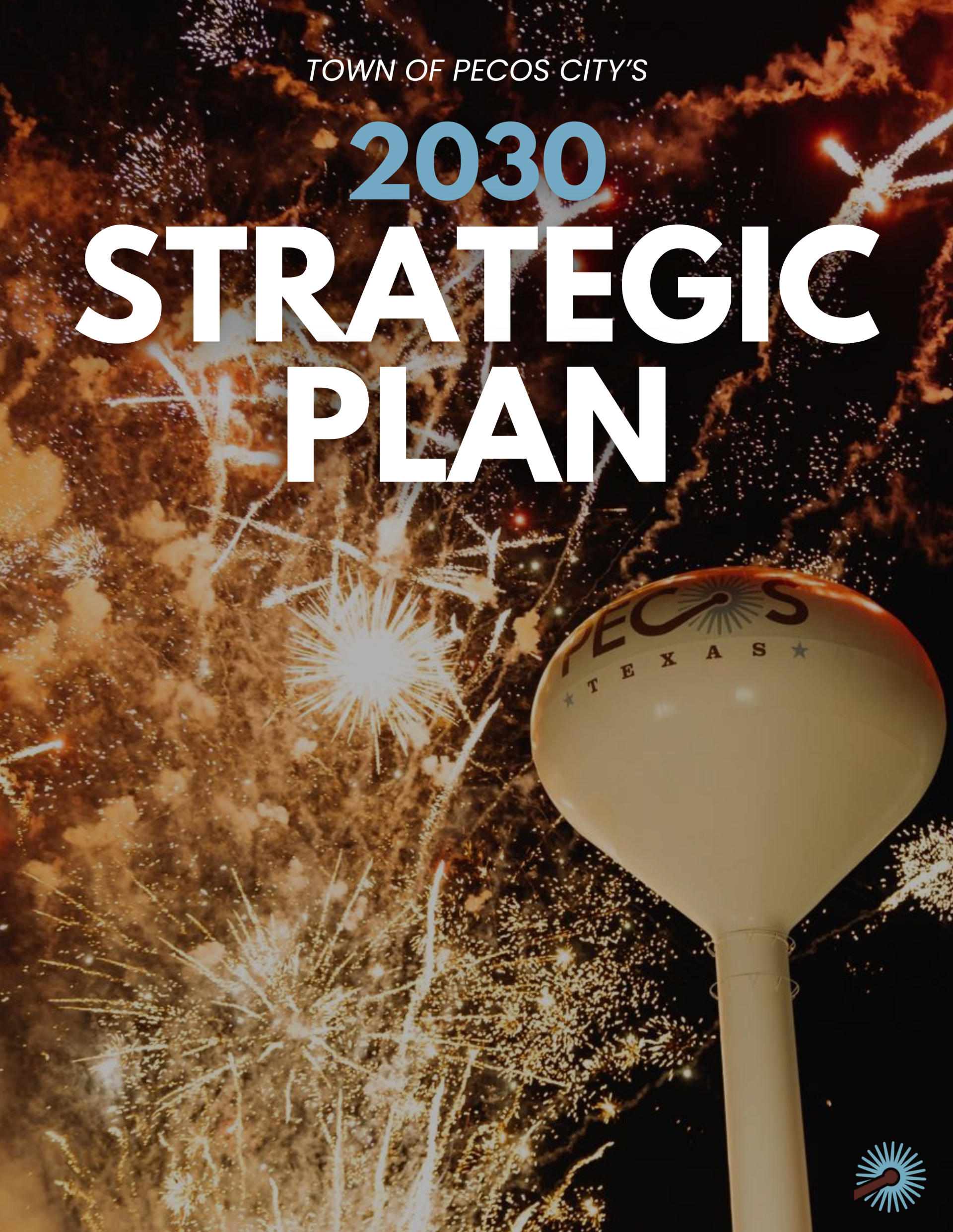 Fireworks behind the Pecos water tower